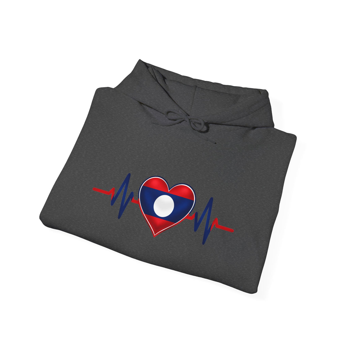 Laos Heartbeat Hoodie — Laos Flag Heart with EKG Design