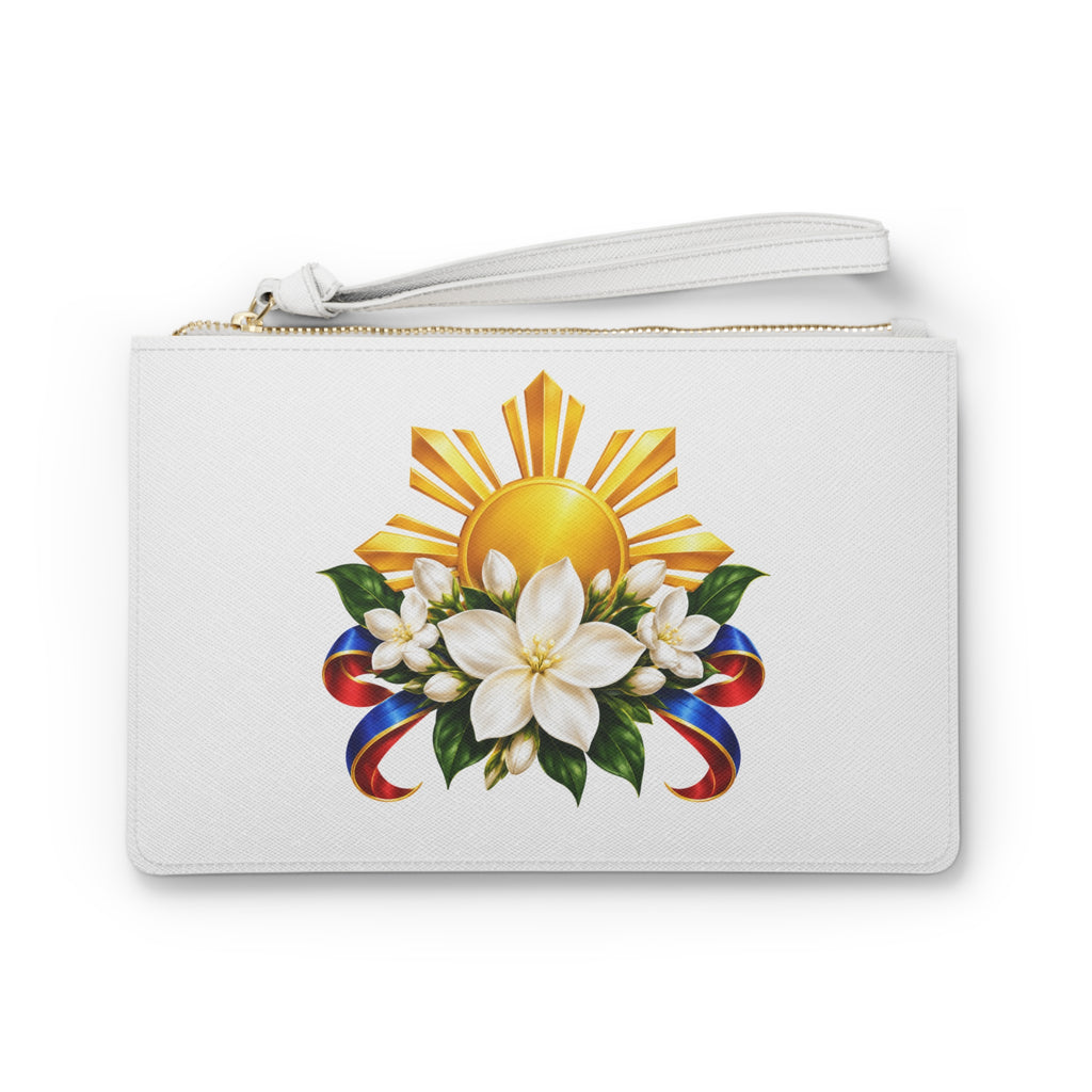 Filipino Sun & Sampaguita Clutch Bag — Patriotic Ribbon Floral Wristlet