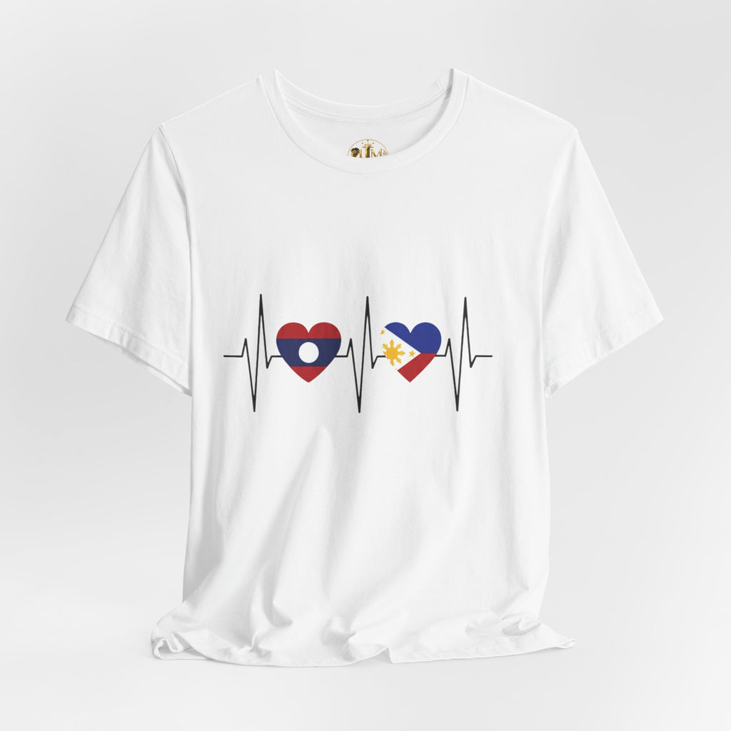Heartbeat Flags Tee — Laos & Philippines Heartbeat Graphic T‑Shirt