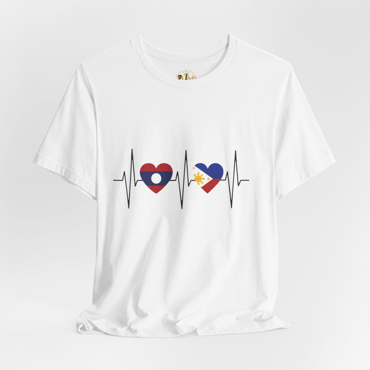 Heartbeat Flags Tee — Laos & Philippines Heartbeat Graphic T‑Shirt