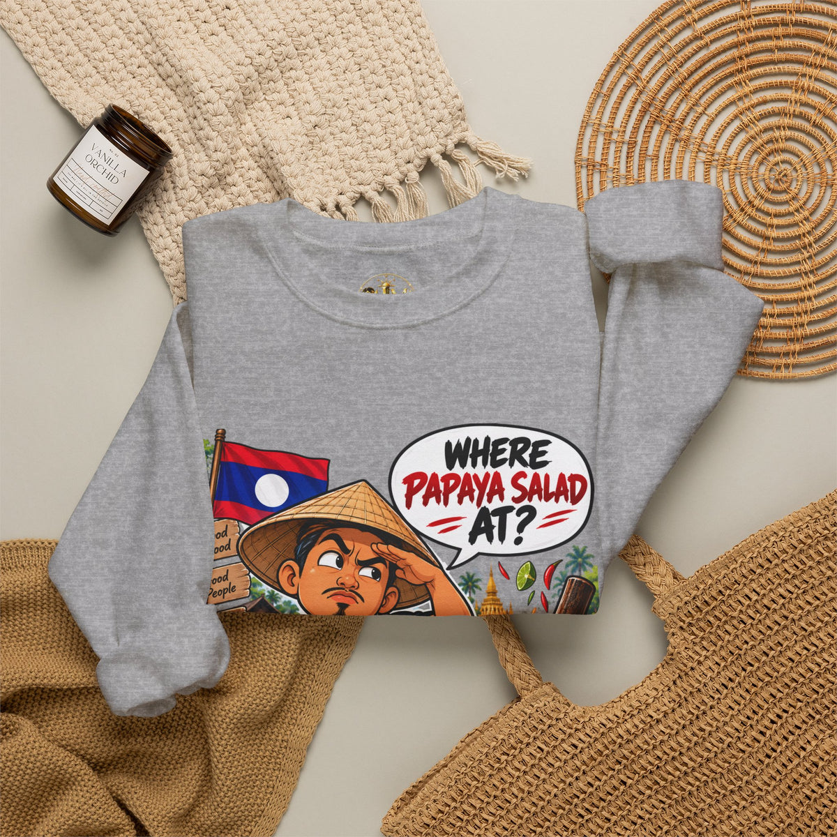 Papaya Salad Crewneck Sweatshirt — Lao Street Food Graphic Pullover