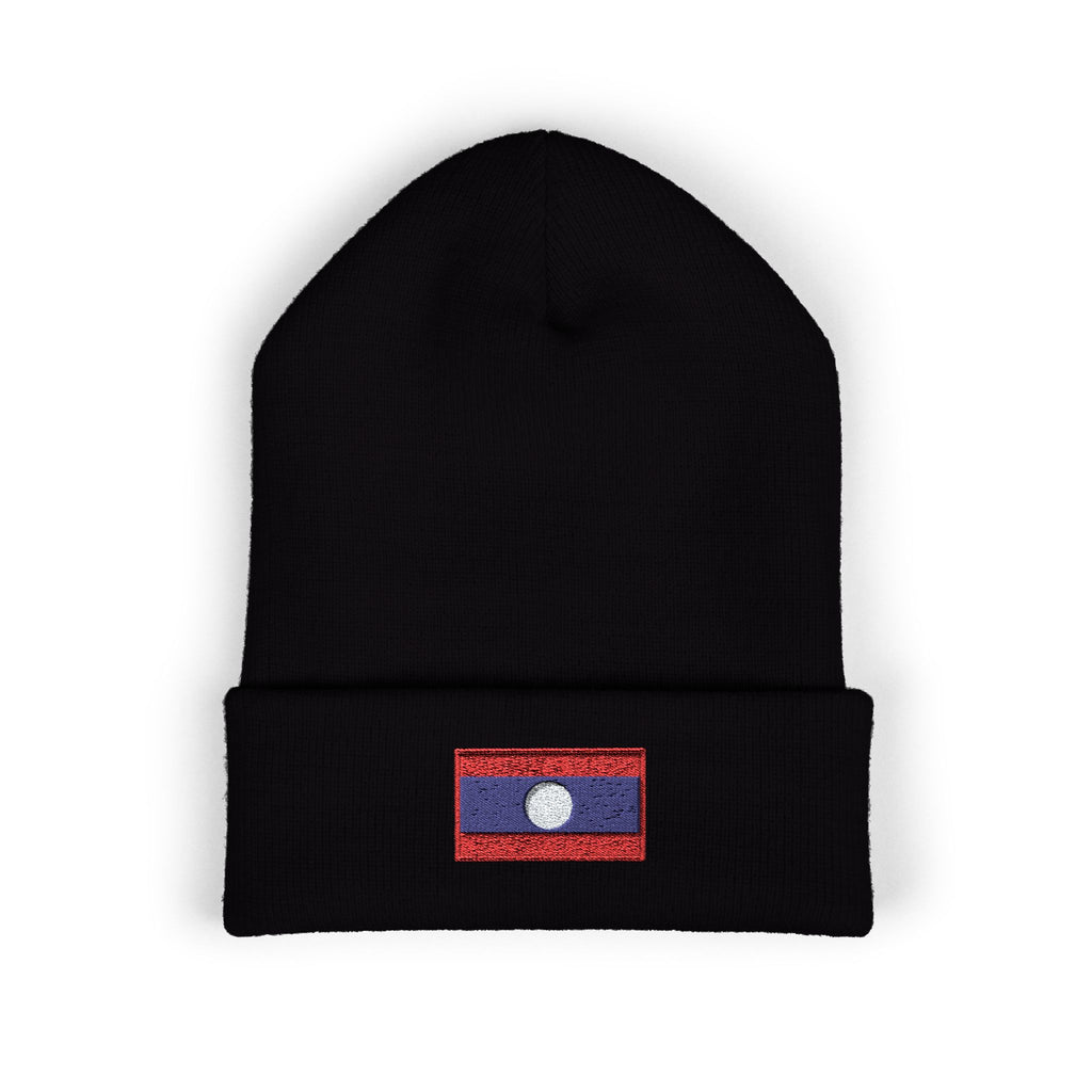 Laos Flag Embroidered Beanie — Classic Cuffed Knit Hat