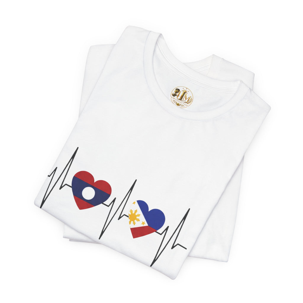 Heartbeat Flags Tee — Laos & Philippines Heartbeat Graphic T‑Shirt