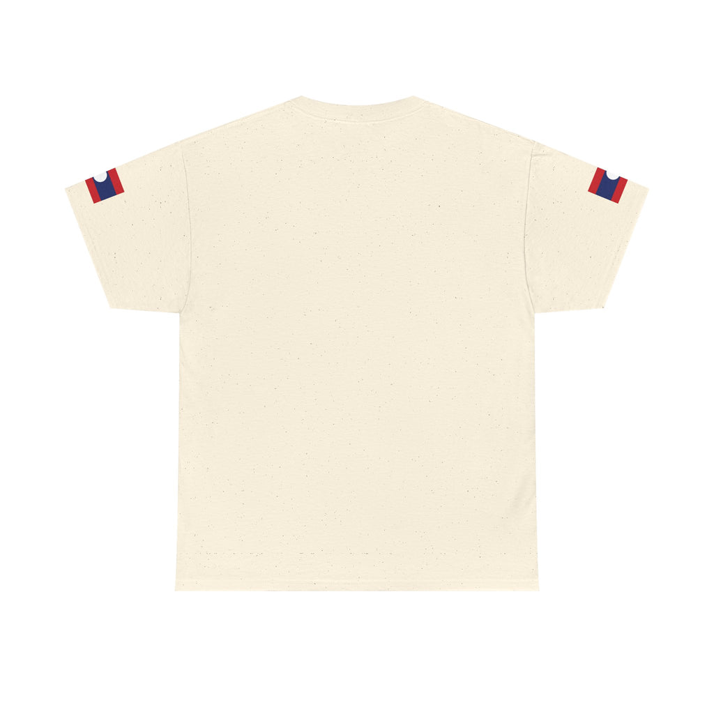 Laos Pride T‑Shirt — Traditional Lao Woman Illustration with Flag & Cultural Icons